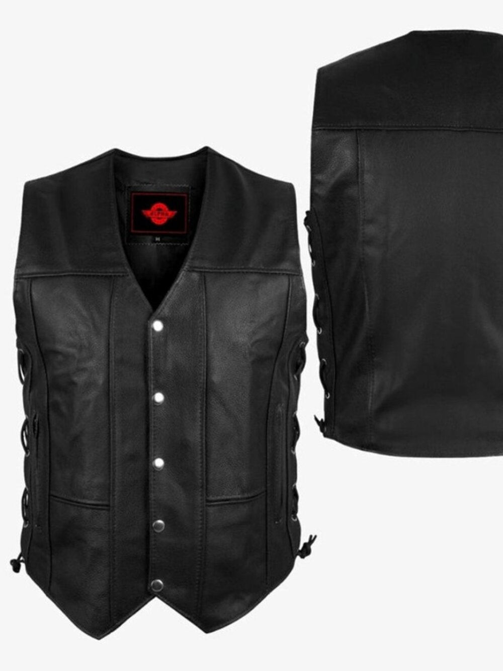 Alpha Cycle Gear Leather Motorcycle Vest Adjustable Laces Black Men’s Size 3XL